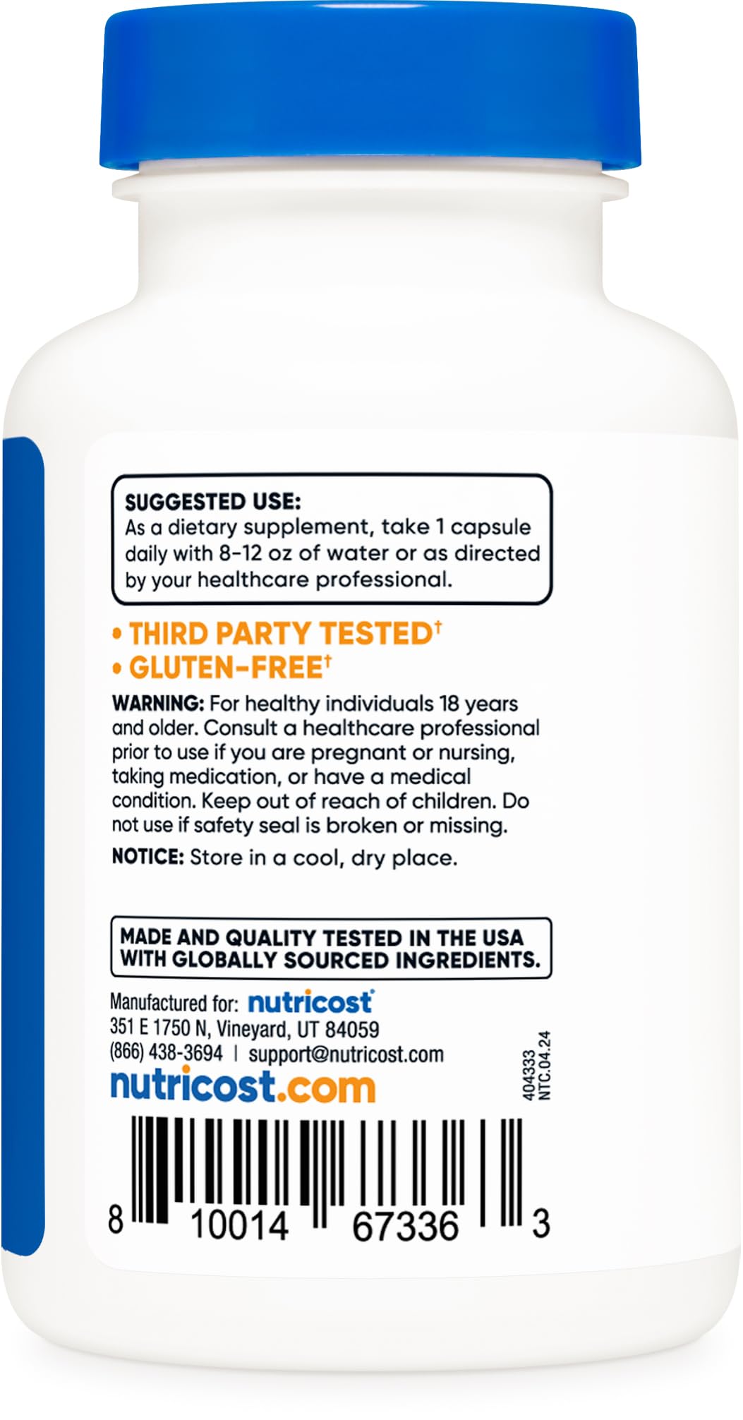 Nutricost Lithium Orotate 5 mg fabrication dans un établissement GMP et FDA.