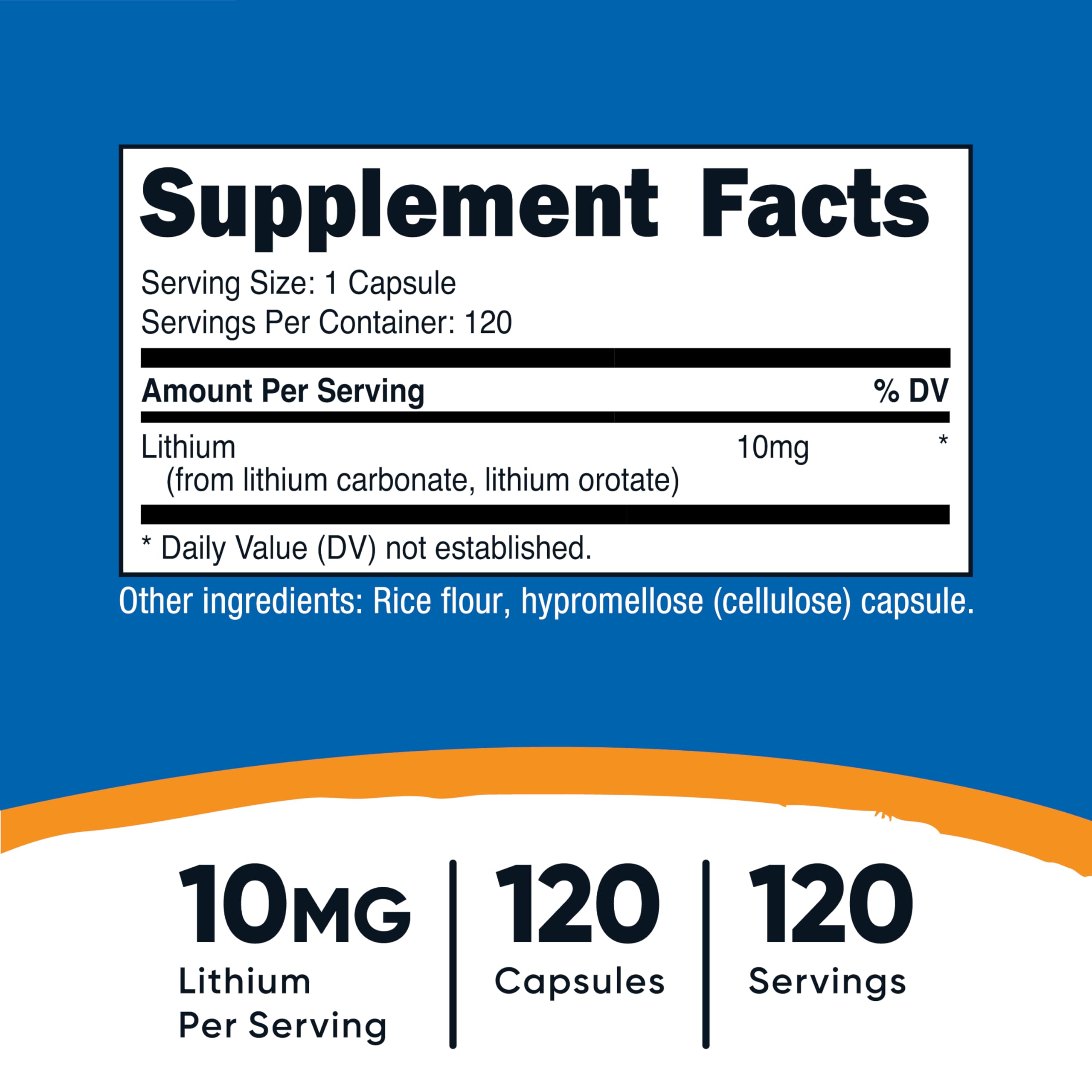 Flacon Nutricost Lithium Orotate de 120 capsules, format pratique et durable.