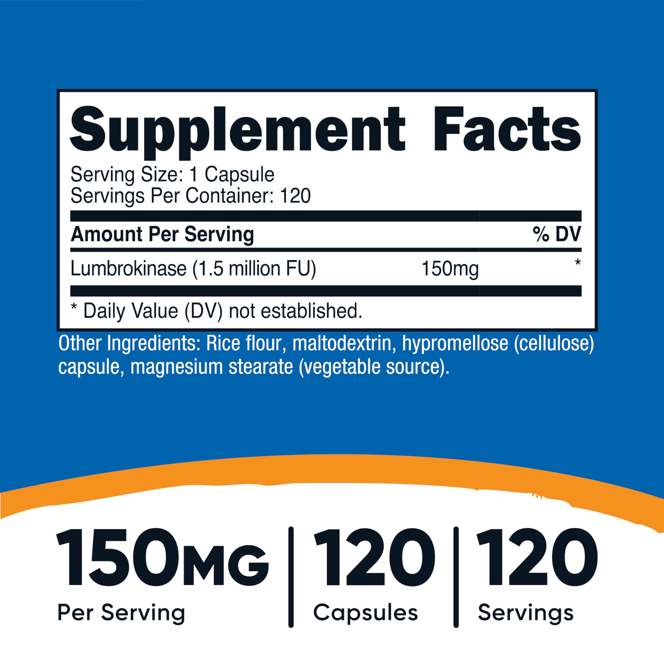 Nutricost Lumbrokinase: capsule 150 mg prête à être intégrée à votre routine.