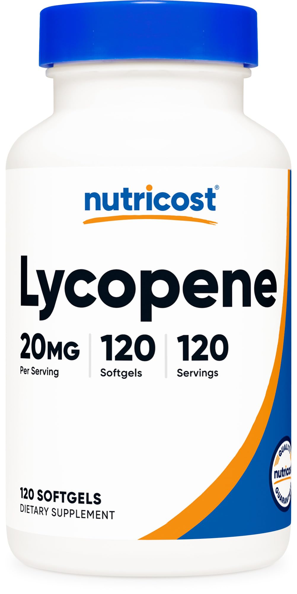 Nutricost Lycopène : bouteille de 120 capsules molles, dose de 20 mg par portion.