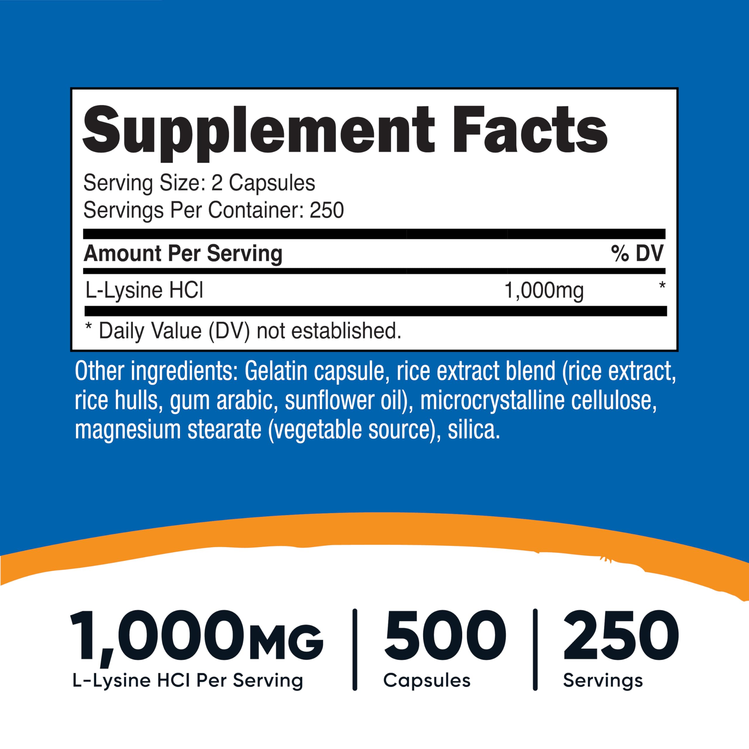 Nutricost L-Lysine 1000mg boîte 500 capsules – option économique pour le long terme.