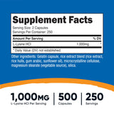 Nutricost L-Lysine 1000mg boîte 500 capsules – option économique pour le long terme.