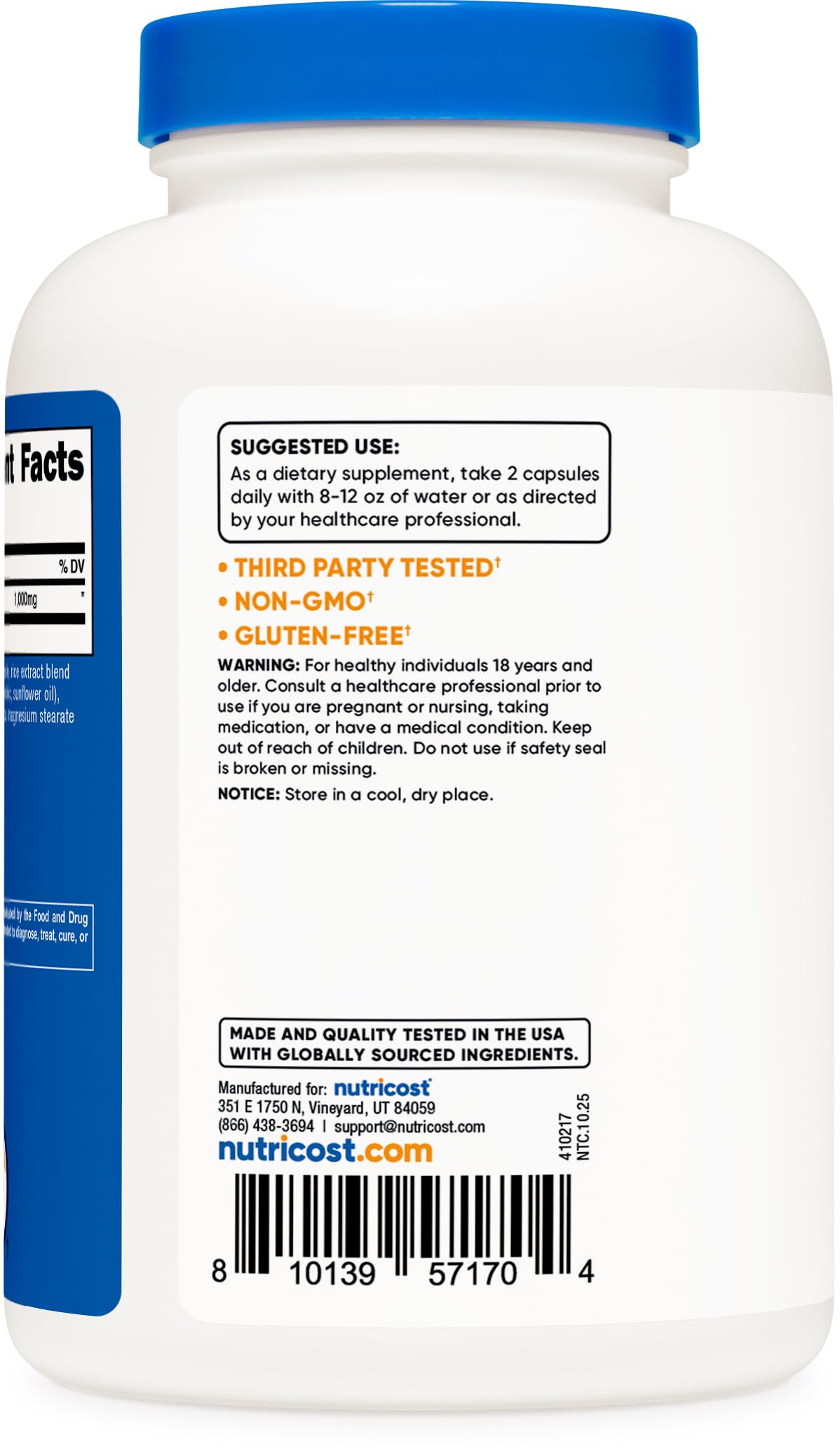 Nutricost L-Lysine 1000mg, bouteille ouverte, usage flexible et dosages simples.