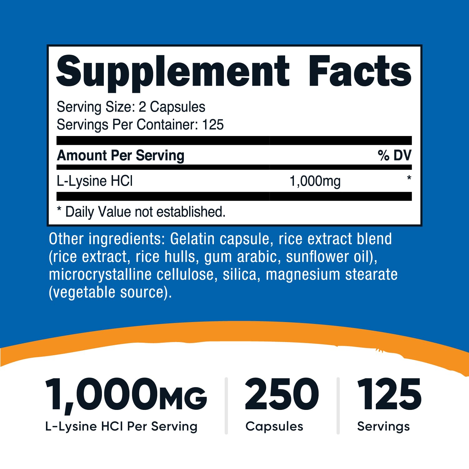 Nutricost L-Lysine 1000mg, comprimés, pratique pour compléter l'apport quotidien.