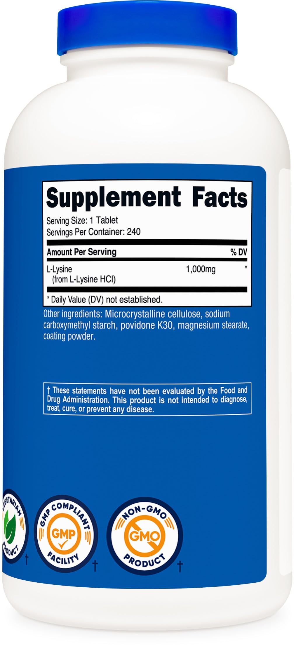 Nutricost L-Lysine 1000mg – routine simple avec 240 comprimés.