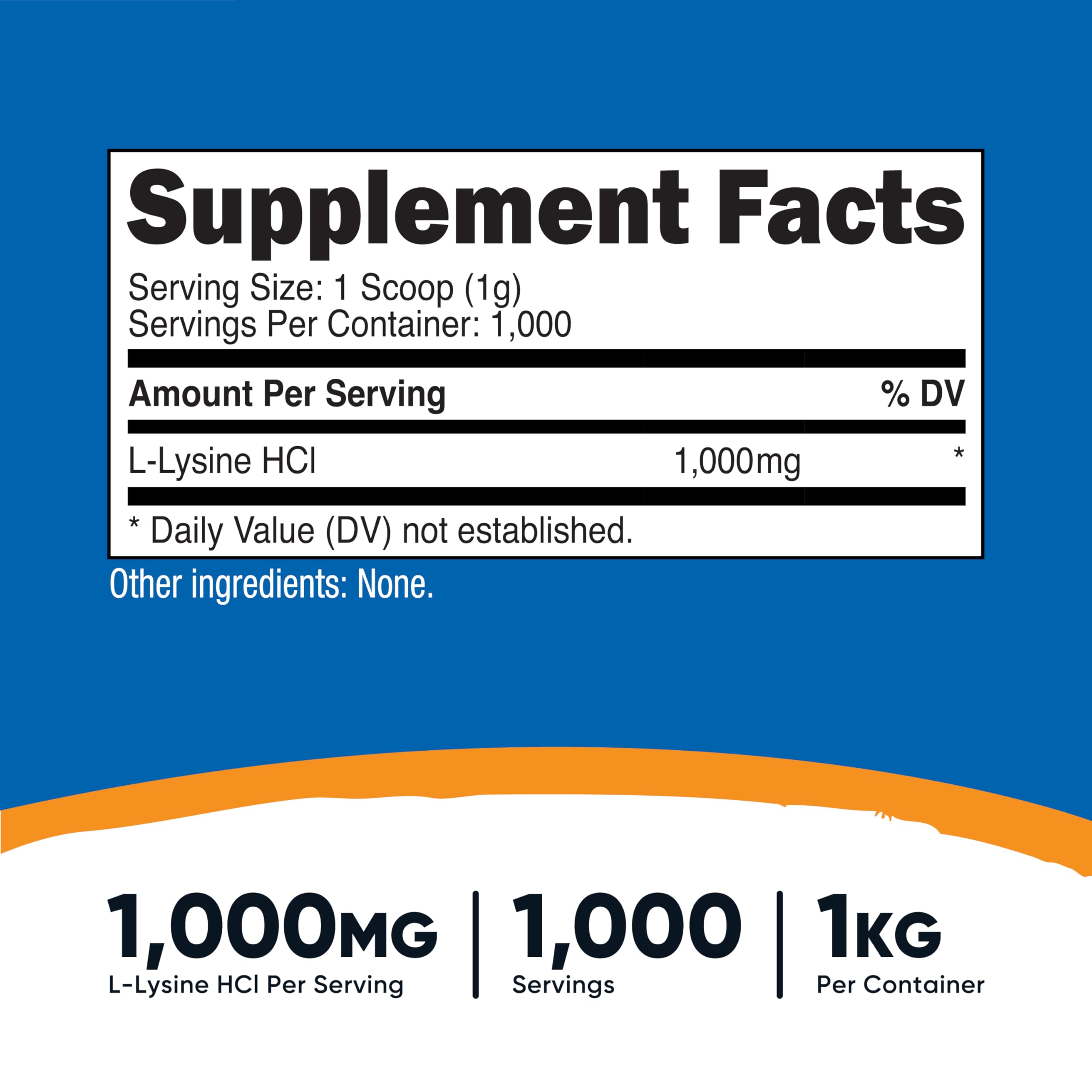 Nutricost L-Lysine poudre, doseur inclus, mesures faciles.
