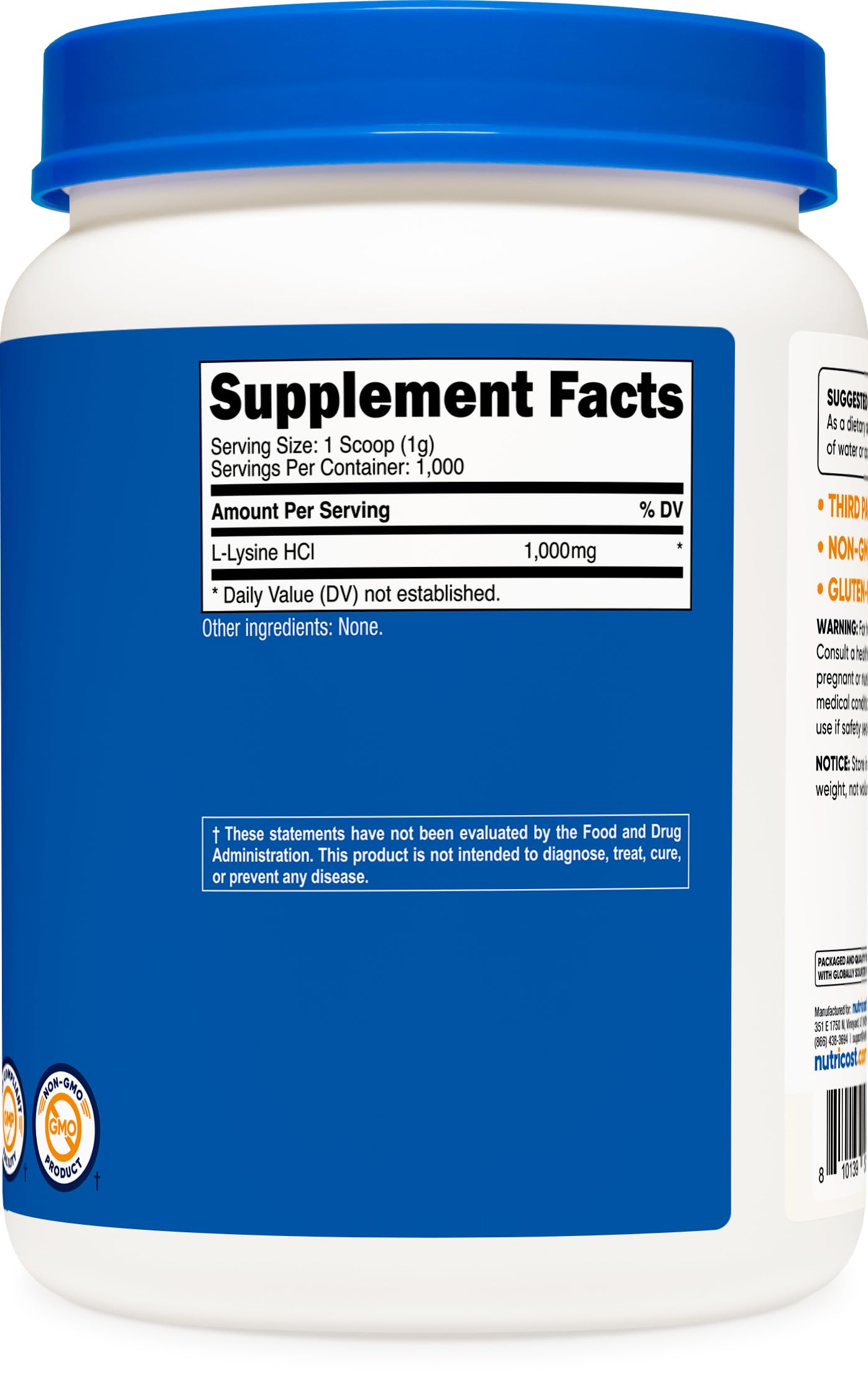 Nutricost L-Lysine poudre, tests indépendants en laboratoire.