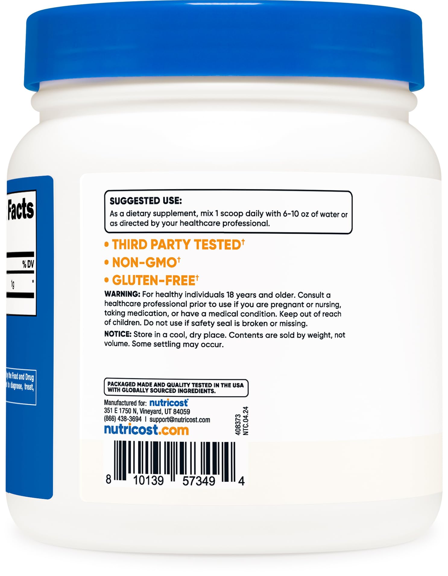 Nutricost L-Lysine sans gluten pour une consommation adaptée.