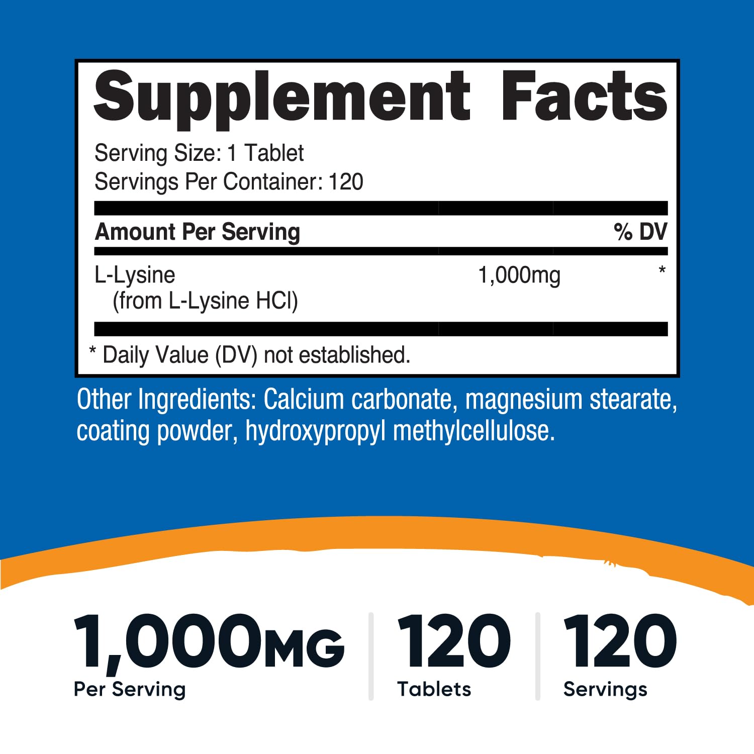 Nutricost L-Lysine tablettes 1000mg faciles à prendre chaque jour.