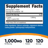 Nutricost L-Lysine tablettes 1000mg faciles à prendre chaque jour.