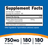 Nutricost Maca, bouteille de 180 capsules, soutien potentiel d’énergie au quotidien.