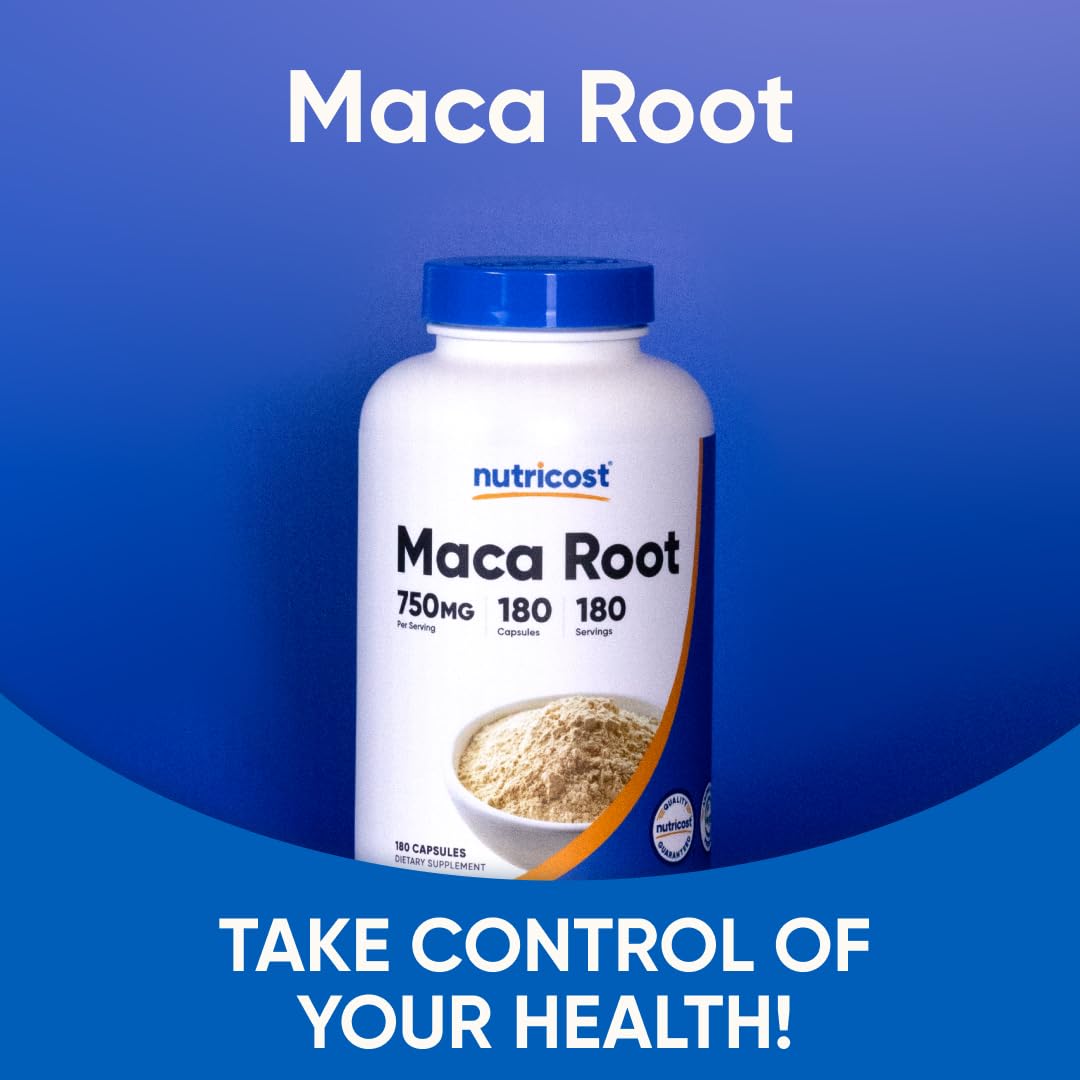 Nutricost Maca sans gluten, capsules adaptées pour les régimes spéciaux.