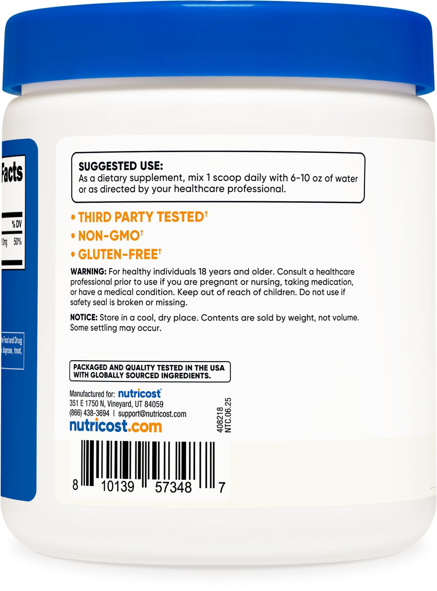 Formulation Non-OGM végan et sans gluten par Nutricost.