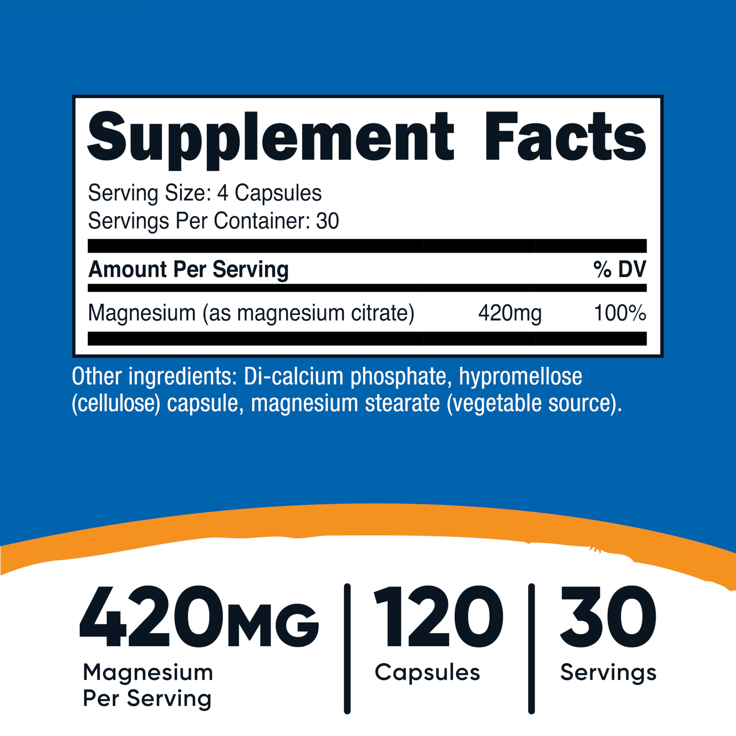 Gros plan sur les capsules végétales Nutricost Magnesium Citrate, faciles à avaler.