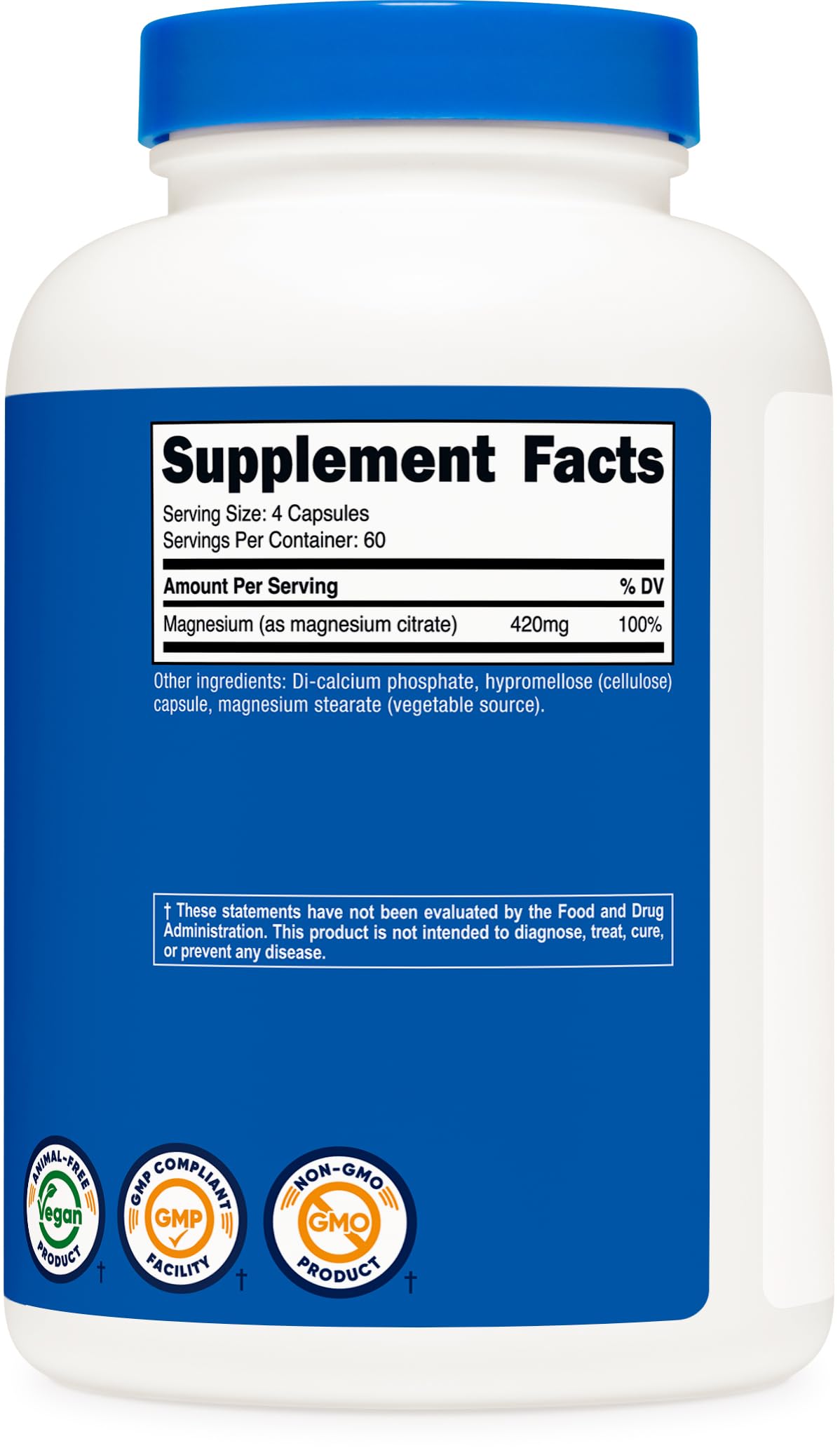 Nutricost Magnésium Citrate – certificats NSF et GMP visibles sur l'emballage