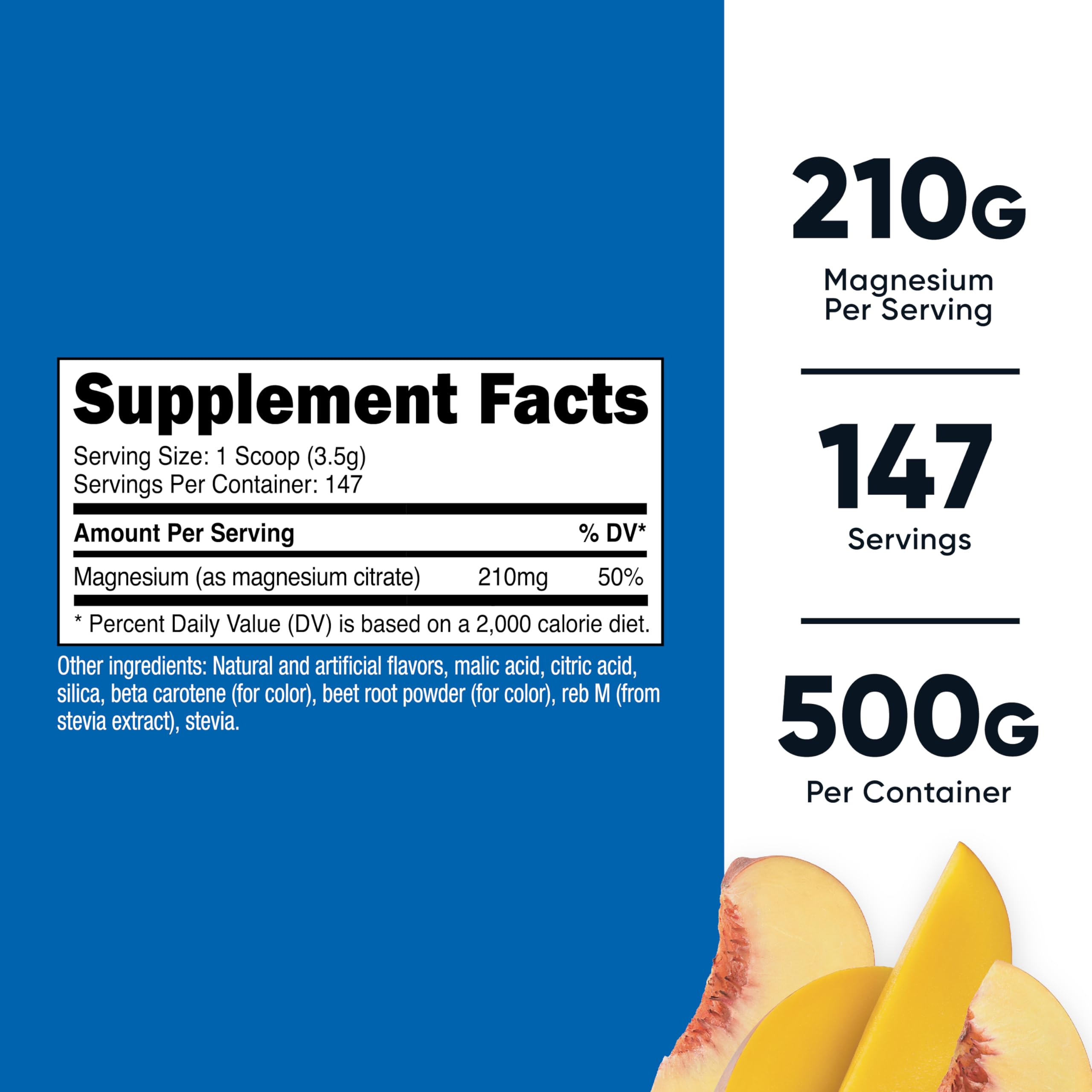 Nutricost Magnésium Citrate Peach Mango — flacon 500 g prêt à l’emploi pour votre routine quotidienne.