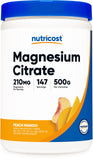 Nutricost Magnésium Citrate Peach Mango — poudre prête à être mélangée dans un shaker après l'entraînement.