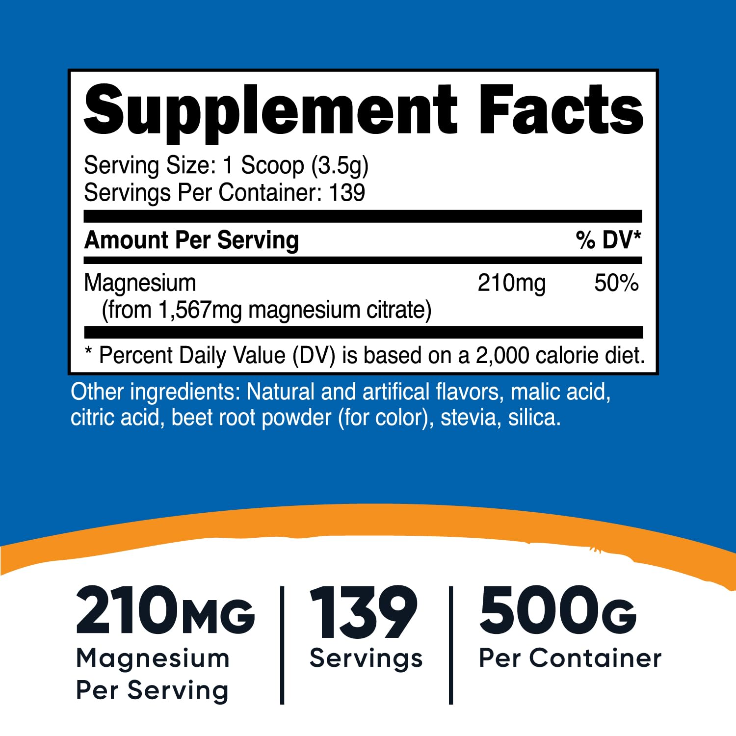 Nutricost Magnésium Citrate poudre Framboise-Citron, emballage 500 g, idéal pour une boisson.