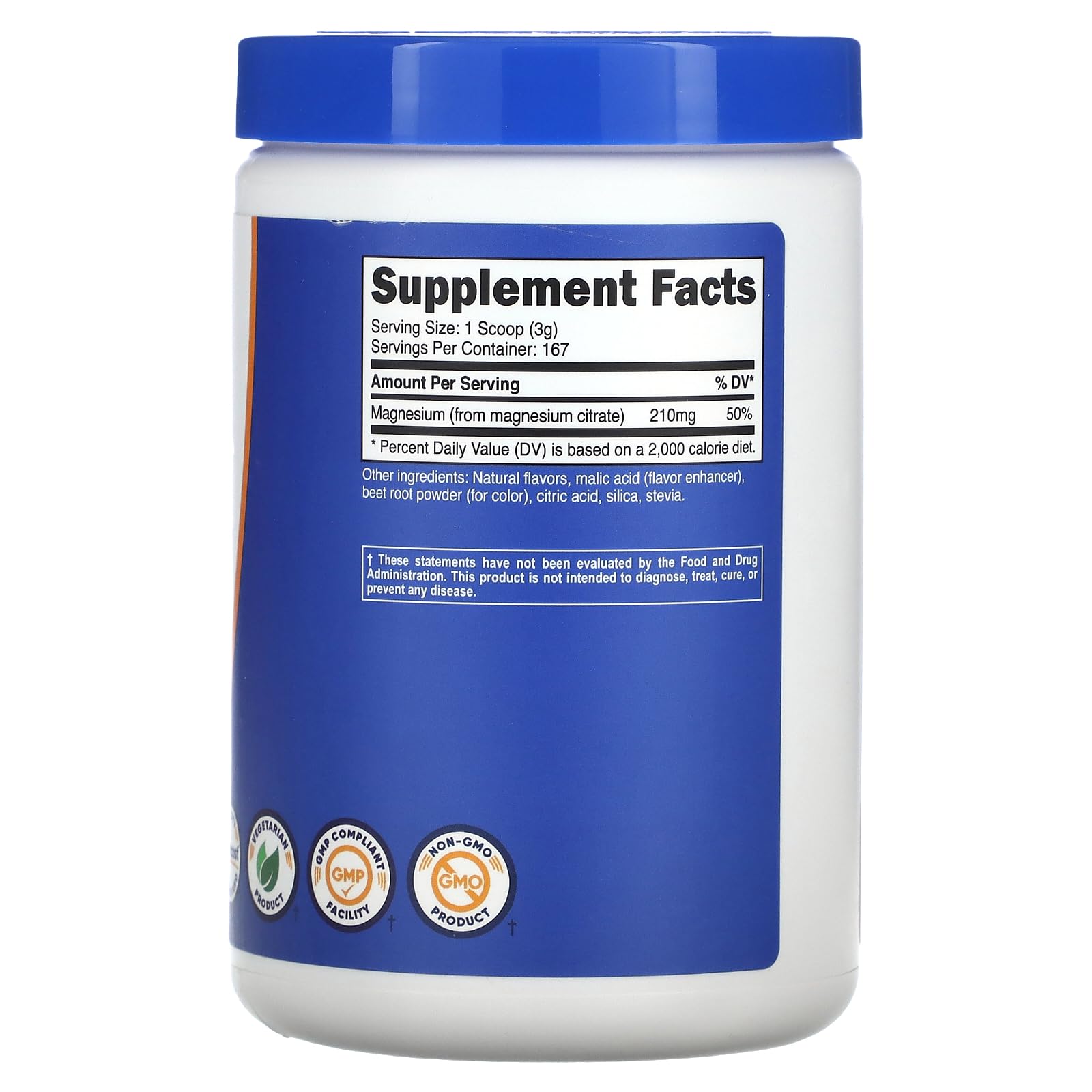 Nutricost Magnésium Citrate Poudre Fruit Punch, bouteille 250 g, mélange facile dans l'eau.