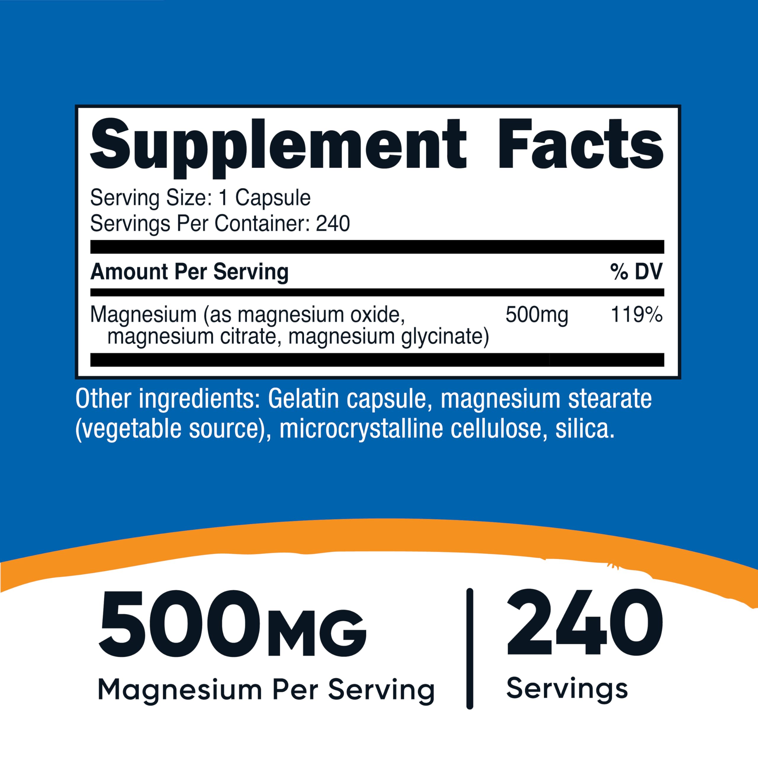 Nutricost Magnésium Complex 500mg – capsules faciles à avaler au quotidien.