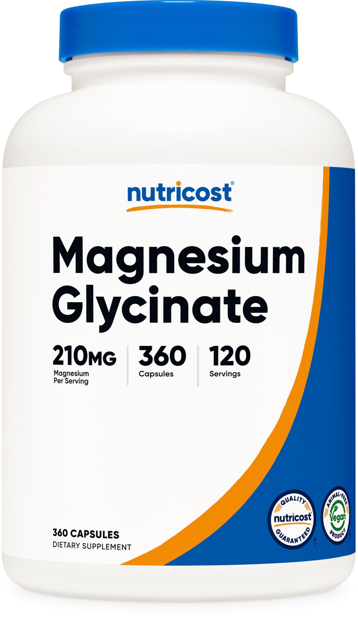 Nutricost Magnésium Glycinate en capsules dans une bouteille, prise quotidienne facilitée.
