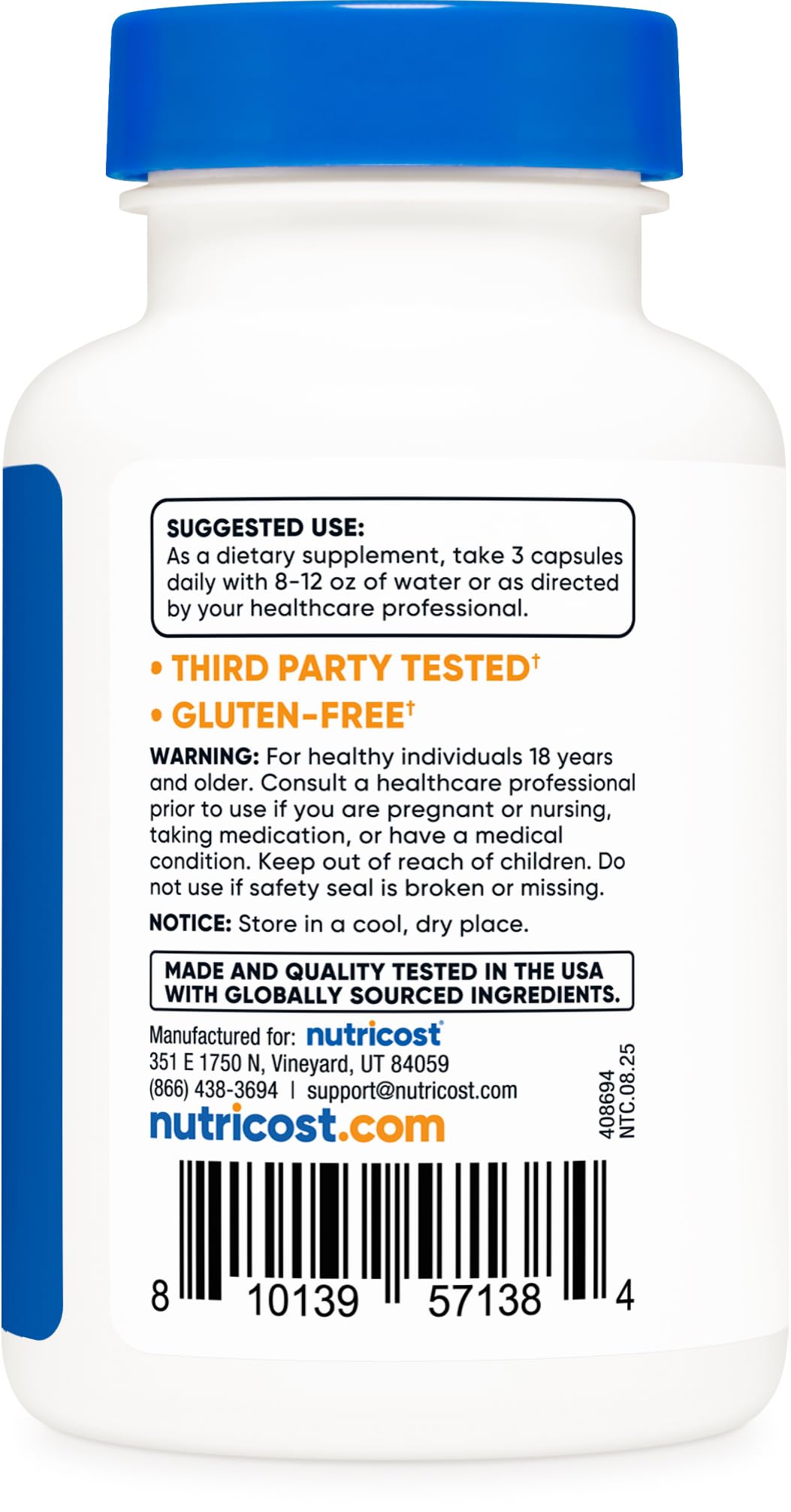 Nutricost magnésium glycinate gélules, emballage de 360 gélules, solution économique.