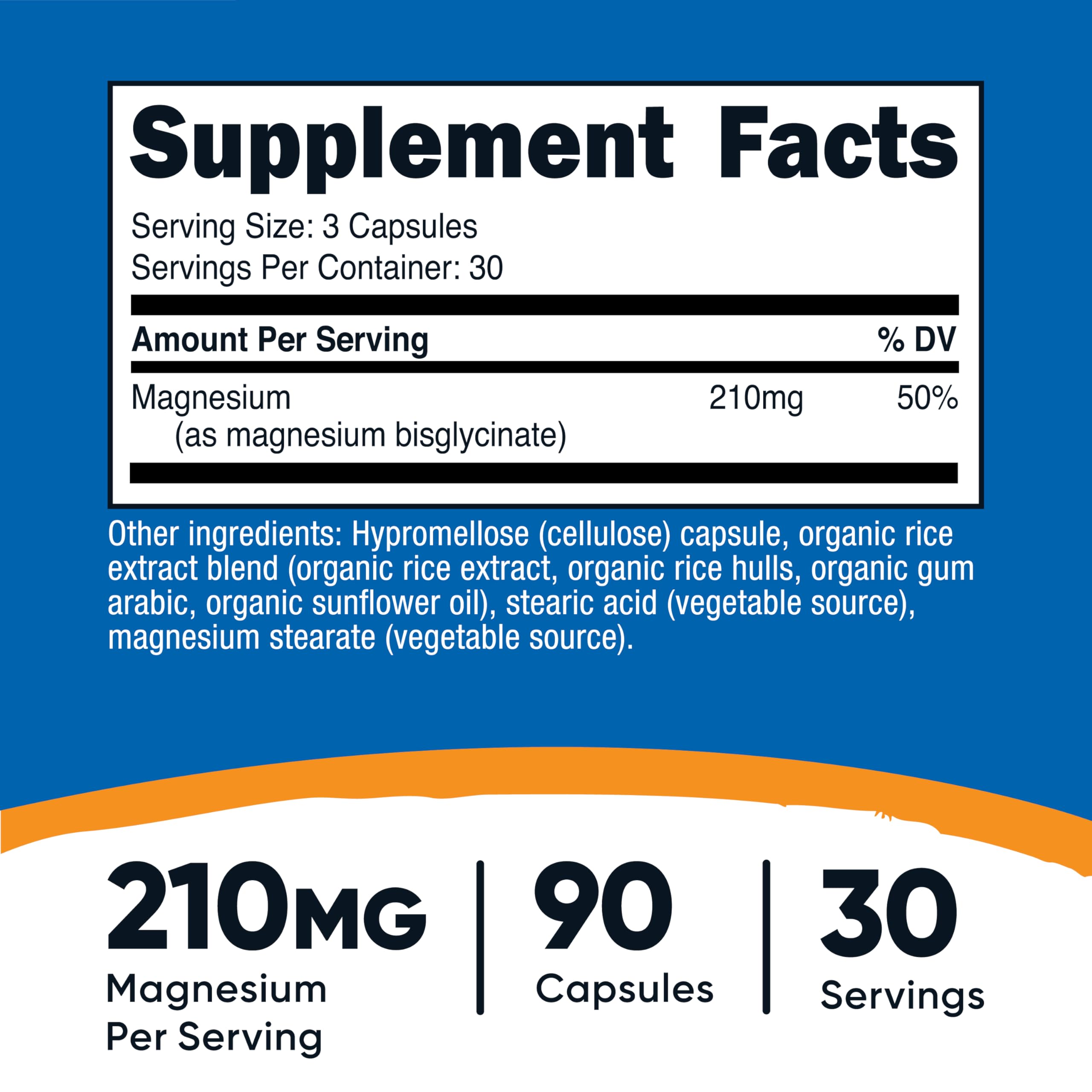 Nutricost magnésium glycinate gélules, portion de 3 gélules, dosage flexible.