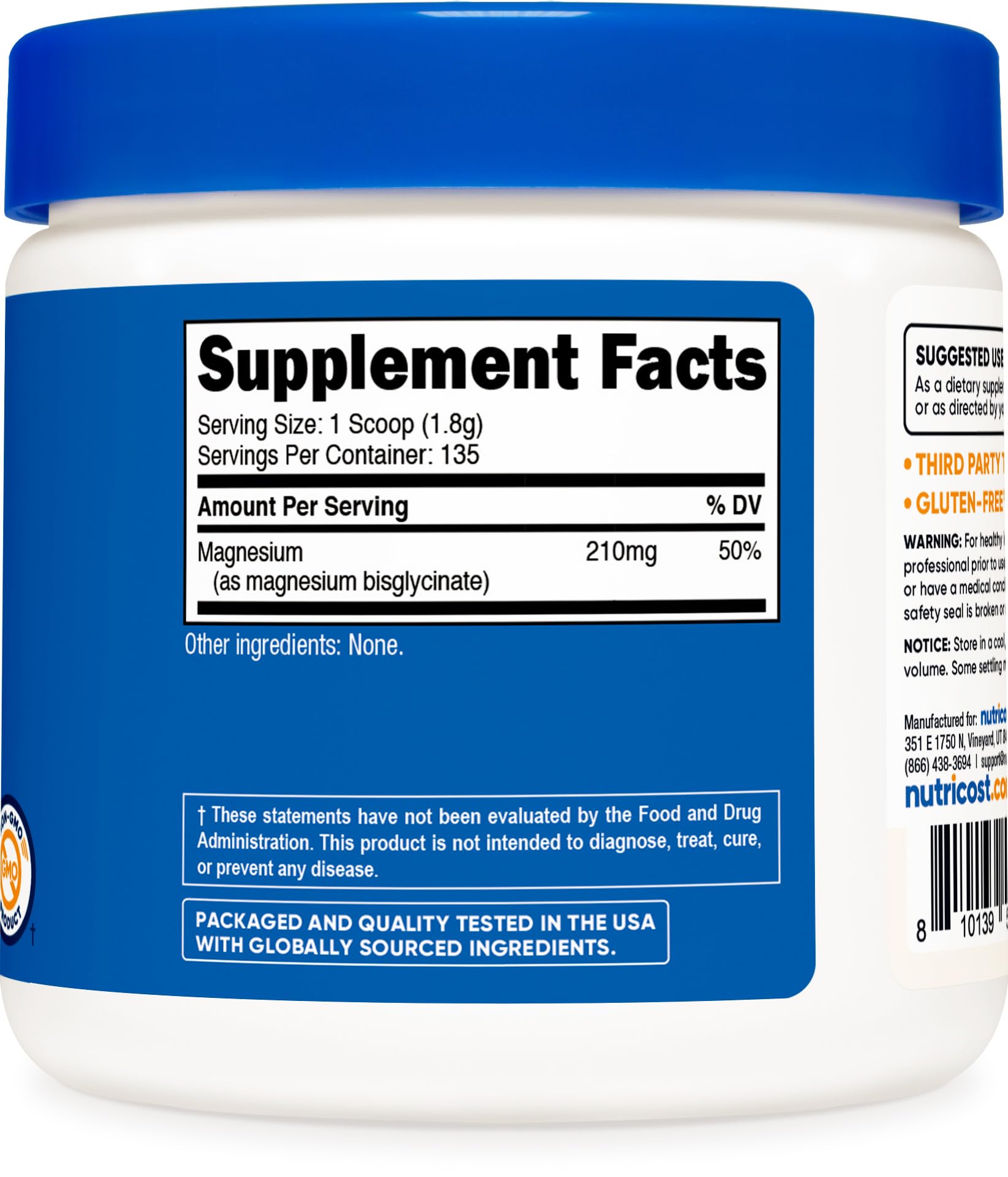 Nutricost Magnésium Glycinate — poudre neutre prête à être intégrée à votre boisson