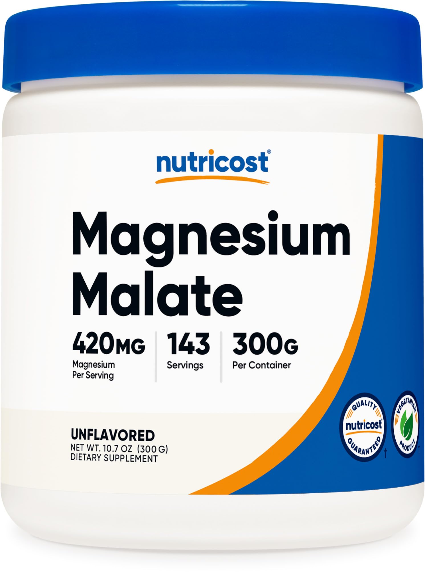 Nutricost Magnésium Malate Poudre étiquette: informations claires pour l'apport journalier.
