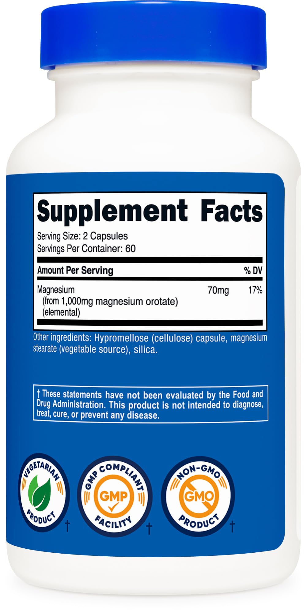Prise quotidienne simple avec une capsule Nutricost Magnésium Orotate pour soutenir votre routine bien être.
