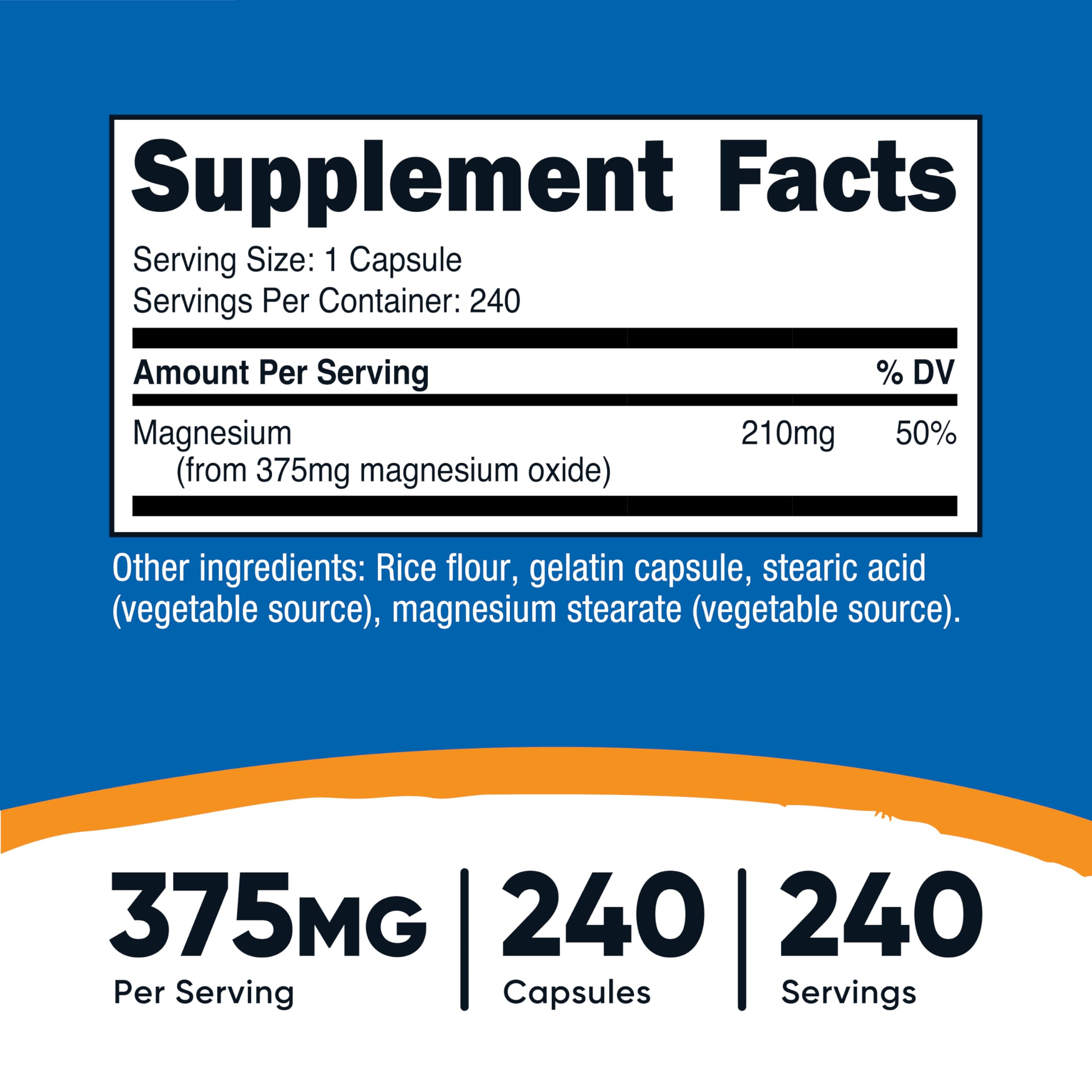 Nutricost Magnésium Oxyde, boîte de 240 capsules pour une routine durable.