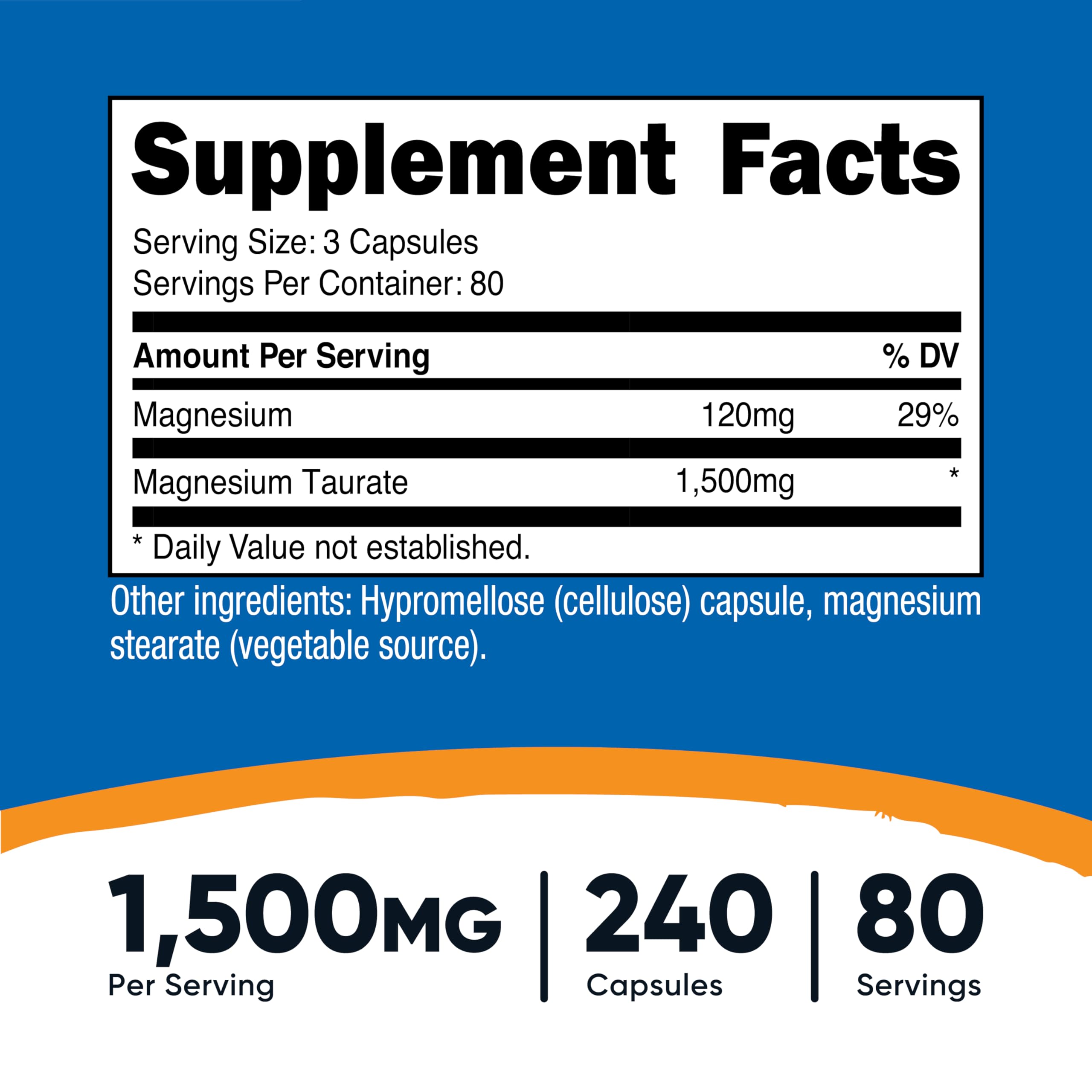 Gélules Nutricost Magnésium Taurate faciles à avaler pour dosage concentré.