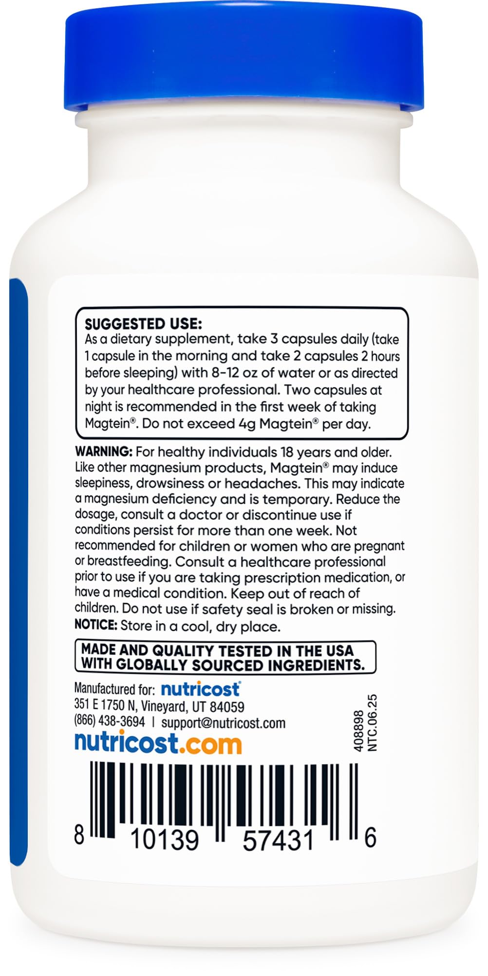 Nutricost Magtein bouchon et packaging pratique