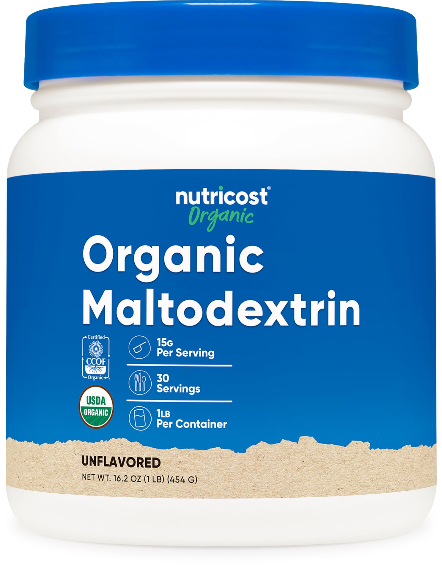 Nutricost maltodextrine biologique dans un shaker, source d'énergie rapide pendant l'entraînement.