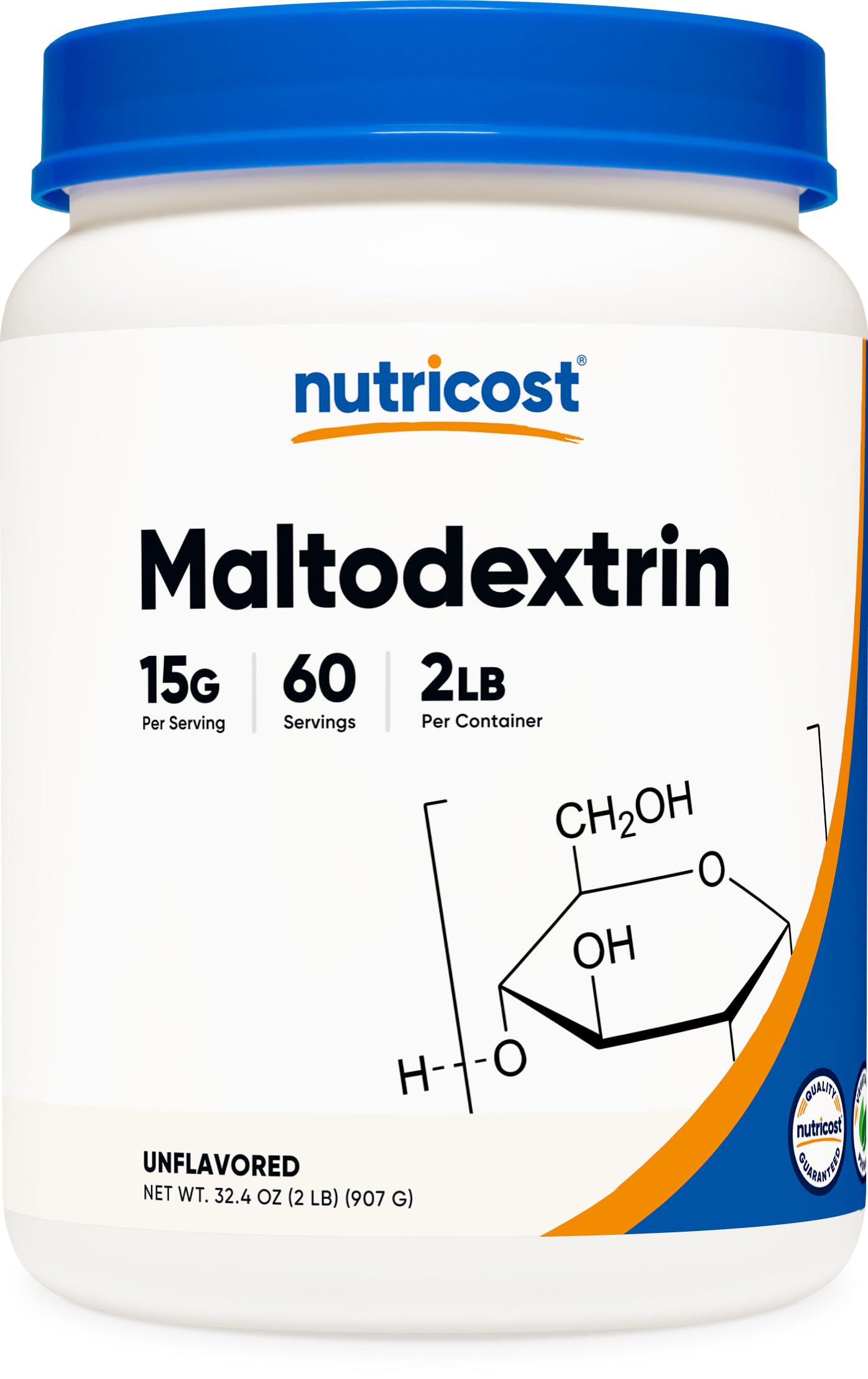 Nutricost Maltodextrine, emballage, poudre neutre idéale pour shakes pré-entraînement.
