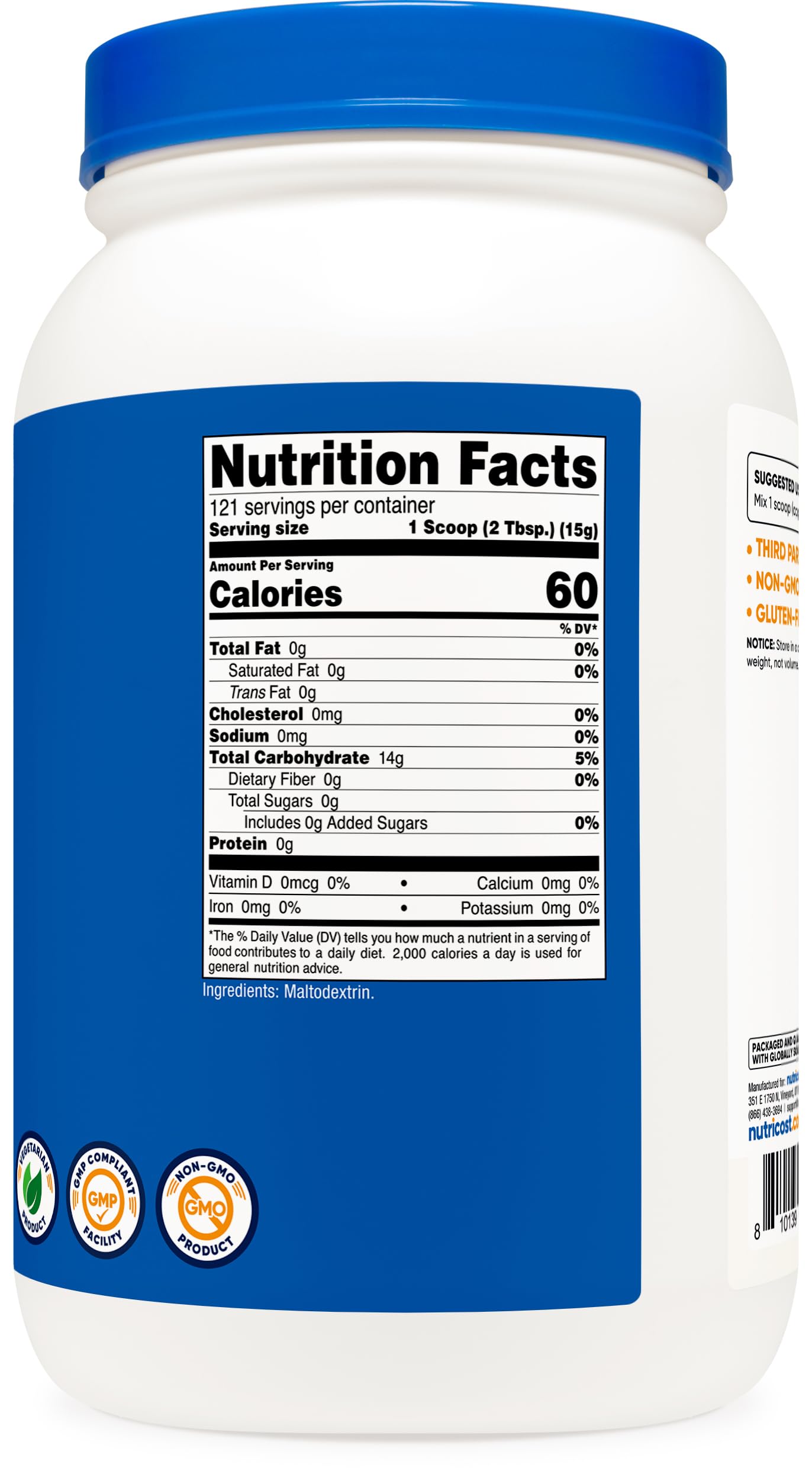 Nutricost Maltodextrine – Poudre fabriquée en usine conforme GMP et FDA