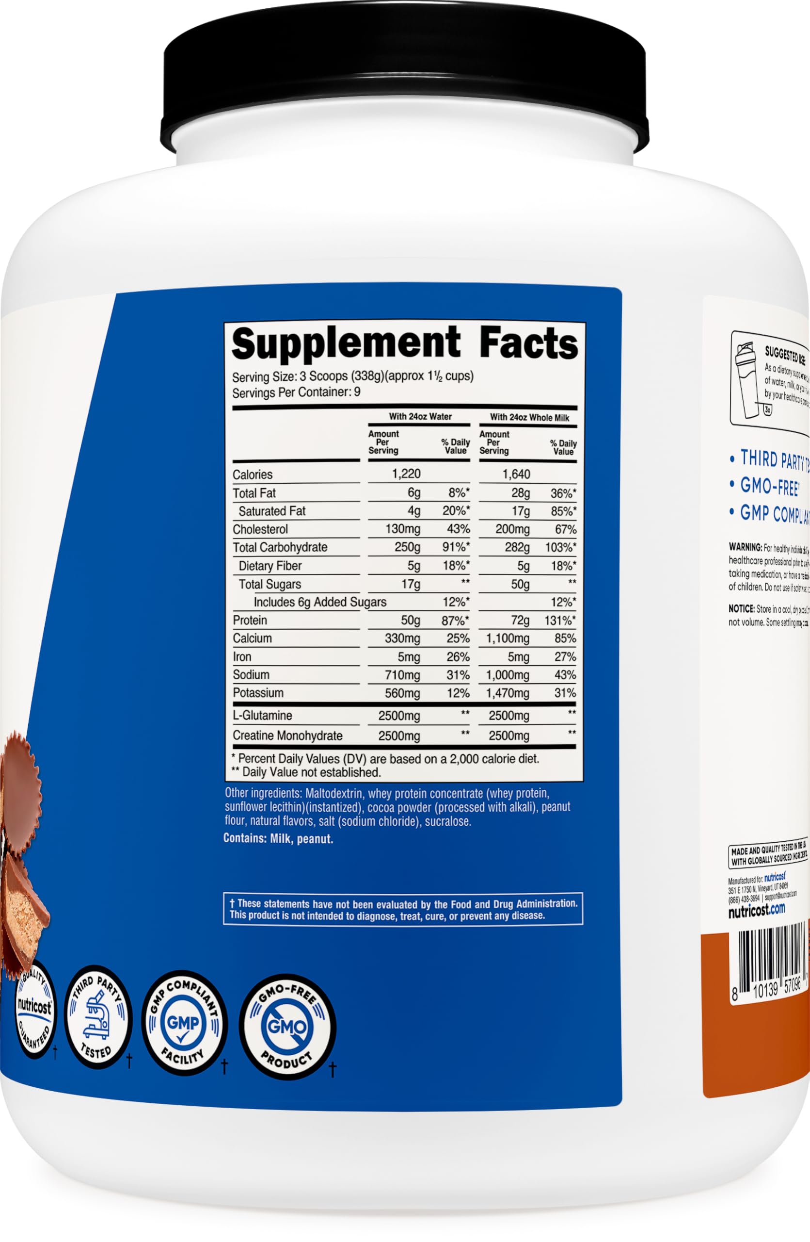 Nutricost Mass Gainer goût chocolat beurre de cacahuète après l’entraînement.