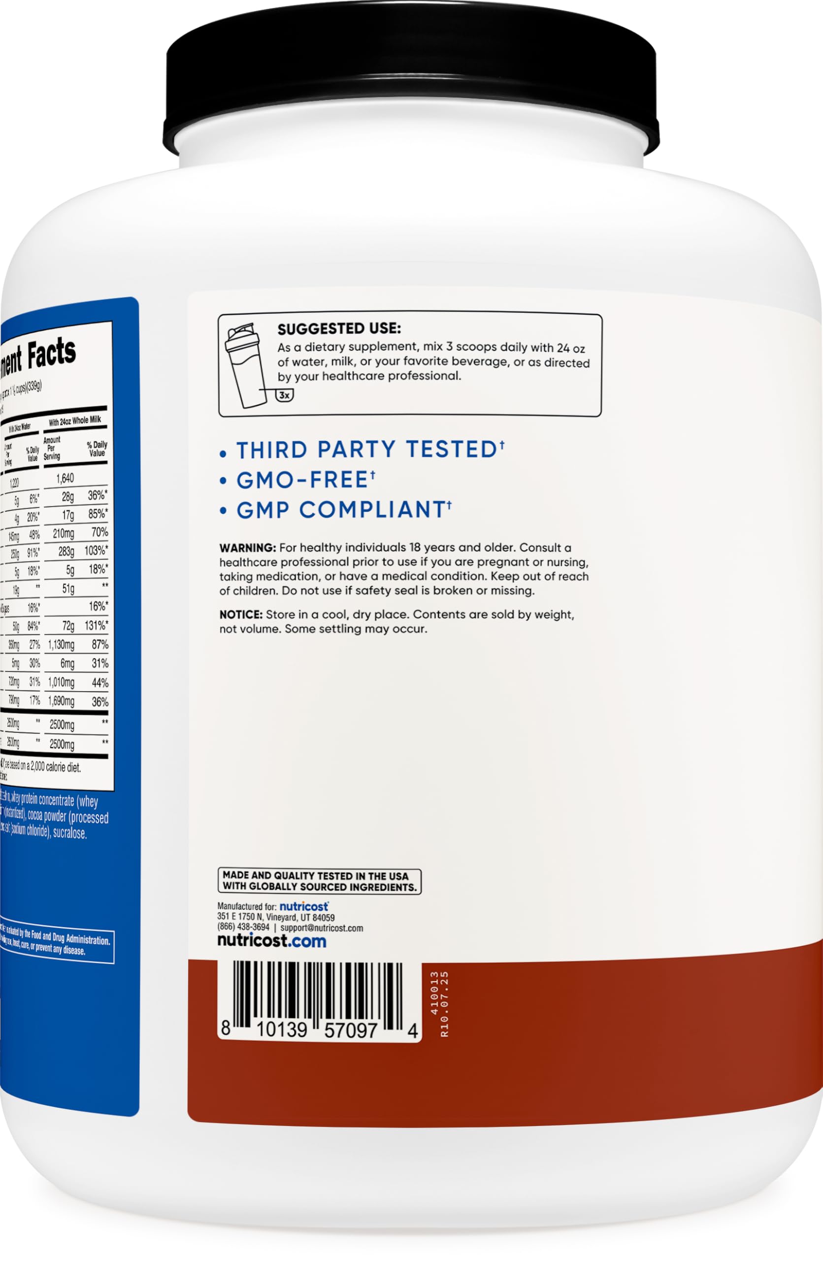 Nutricost Mass Gainer sans OGM et sans gluten, contrôle qualité indépendant.