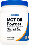 Nutricost MCT Oil Powder dans sa bouteille, pratique pour le régime keto.