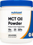 Nutricost MCT Poudre, bouteille verser, facile à ajouter à vos boissons.