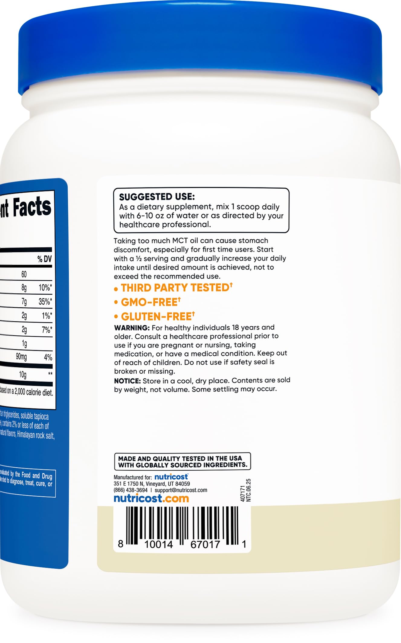 Nutricost Poudre MCT Vanille ajoutée à un shake pour une boisson rapide et satisfaisante.