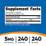 Capsules Nutricost Mélatonine visibles en gros-plan, dosage par portion clair.