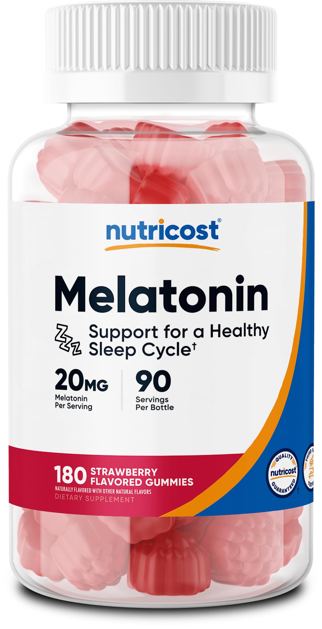Nutricost mélatonine en bonbons gélifiés, bouteille visible pour une routine du soir pratique.