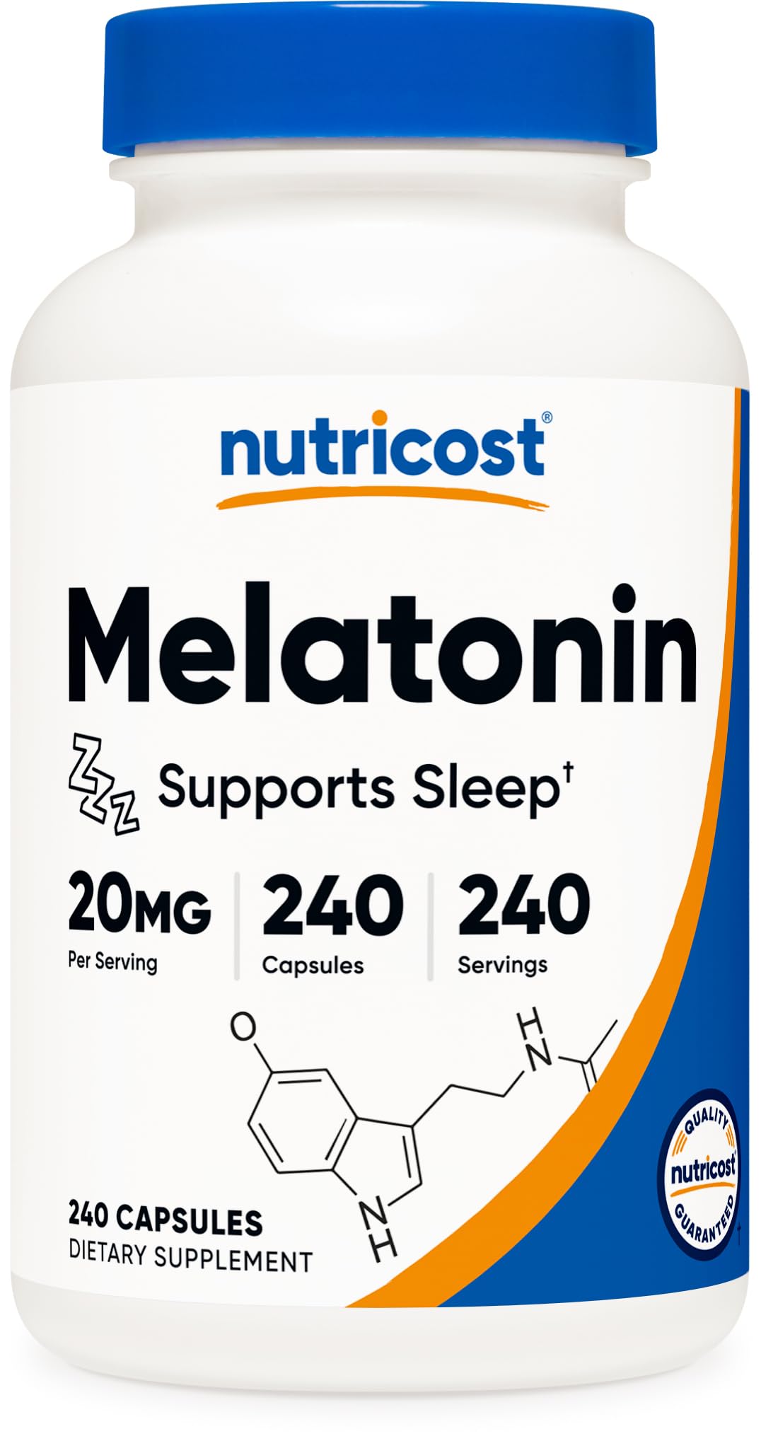 Nutricost Mélatonine 20 mg : bouteille prête pour une utilisation nocturne.