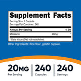 Nutricost Mélatonine 20 mg : étiquette claire pour dosage et traçabilité.