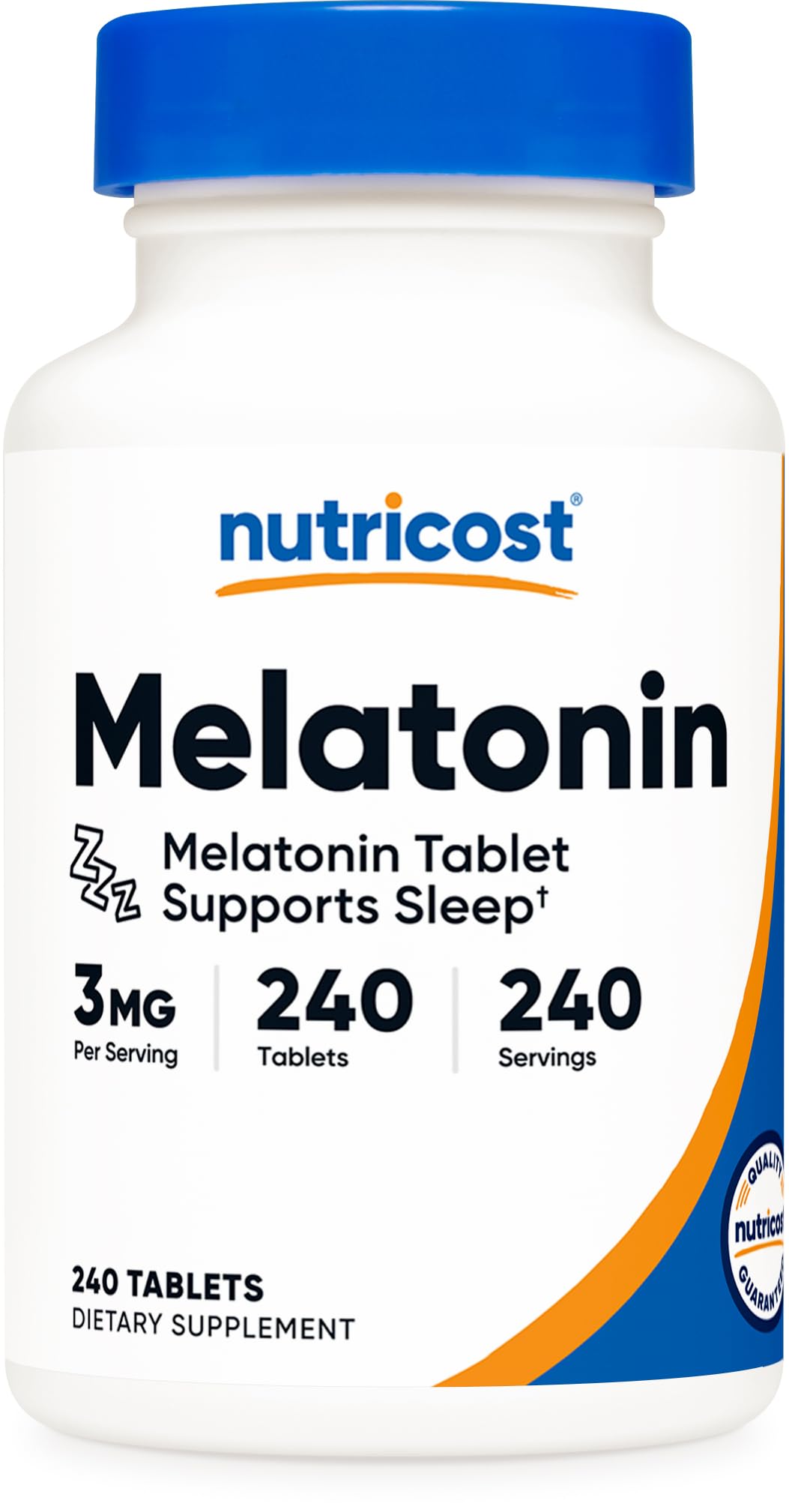 Nutricost Mélatonine 3 mg, bouteille de 240 tablettes, soutien potentiel du rythme circadien.