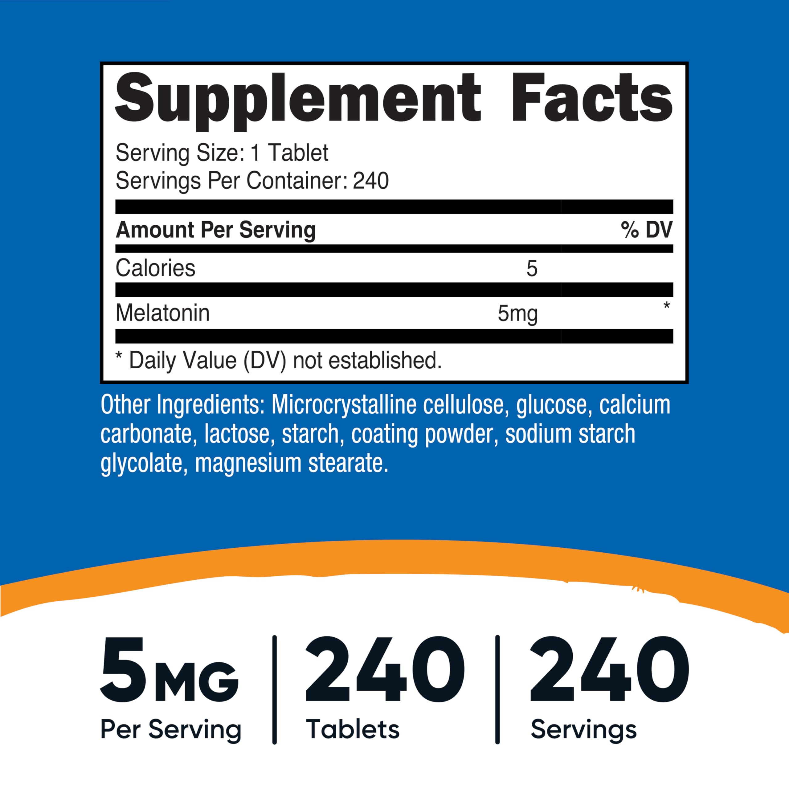Nutricost Mélatonine 5 mg – comprimés pratiques pour le soir.