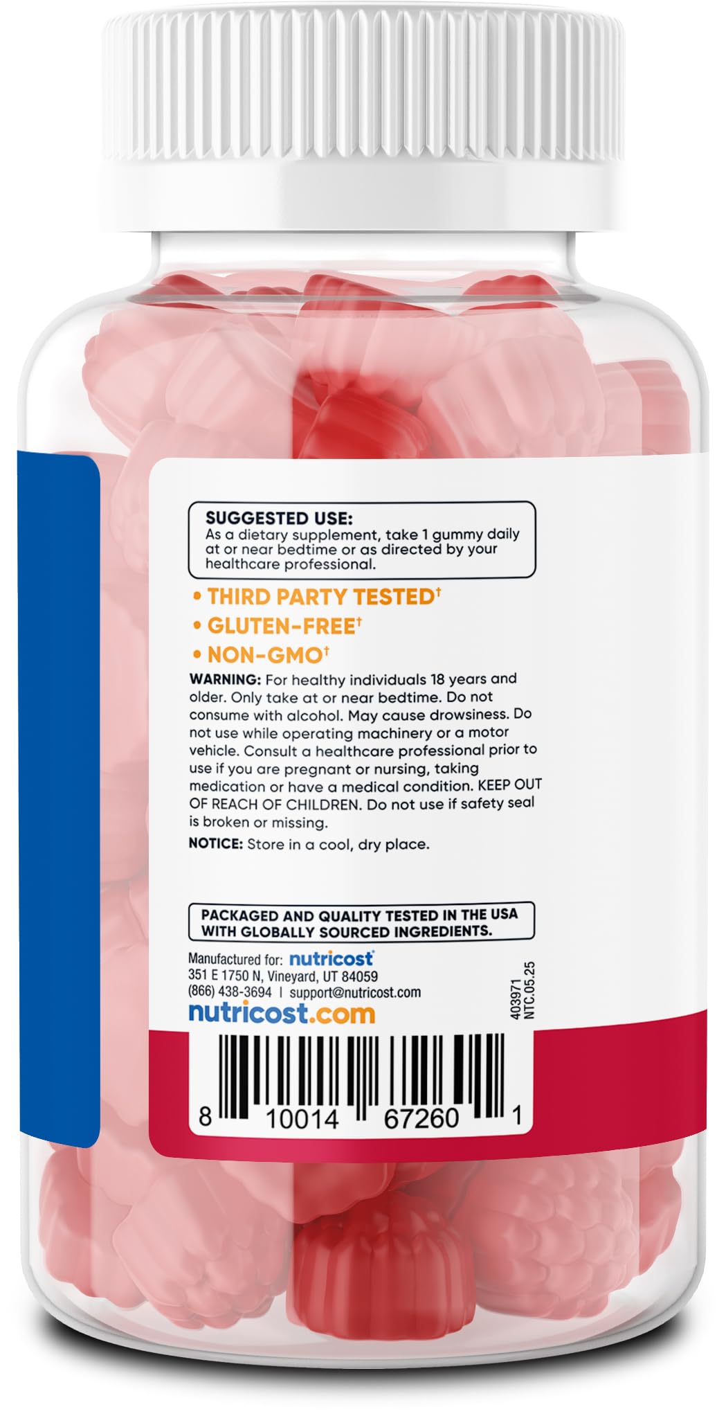 Emballage Nutricost Mélatonine 5 mg, visuel du flacon pour un choix d'achat simple.