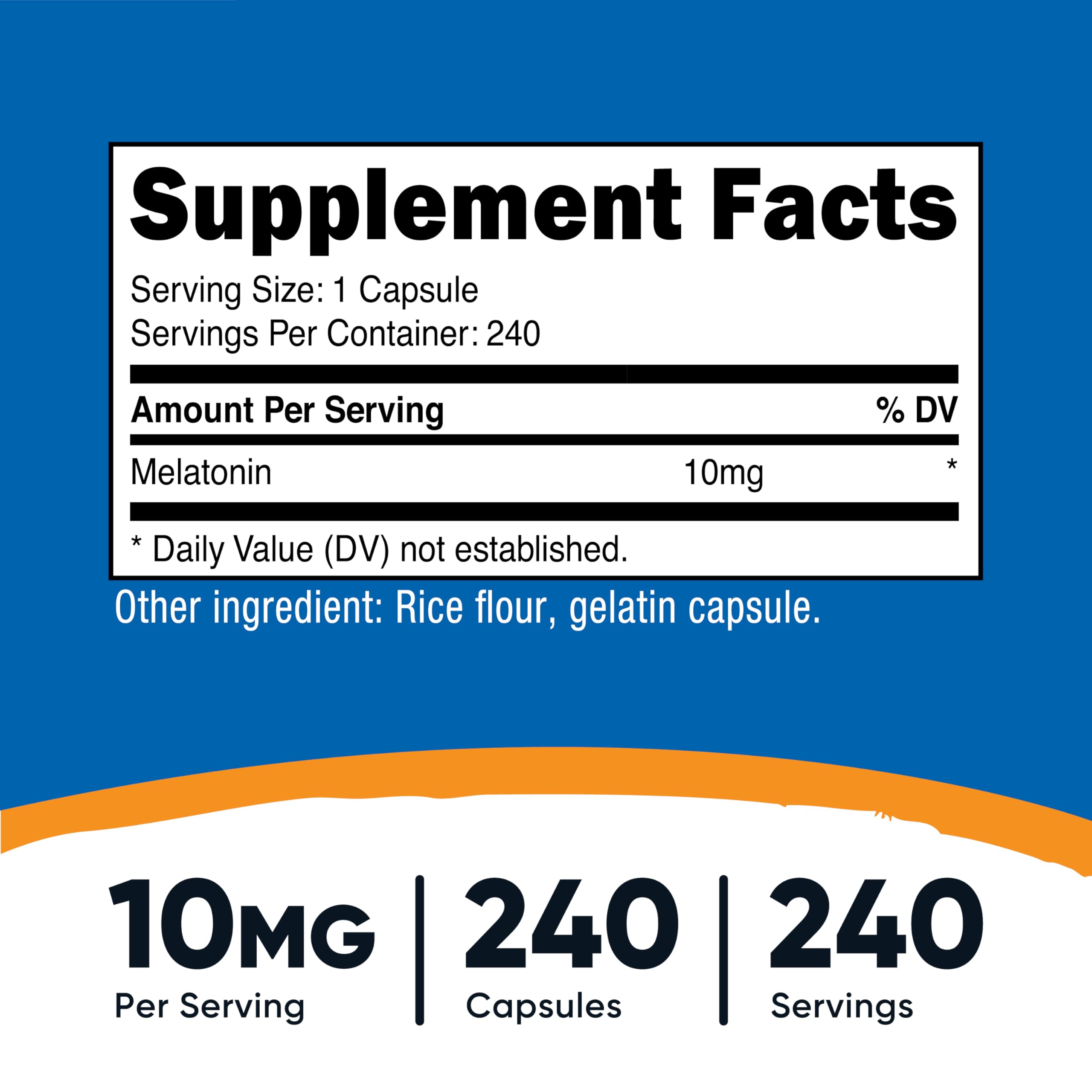 Nutricost Mélatonine: capsules 10 mg par portion, sans OGM