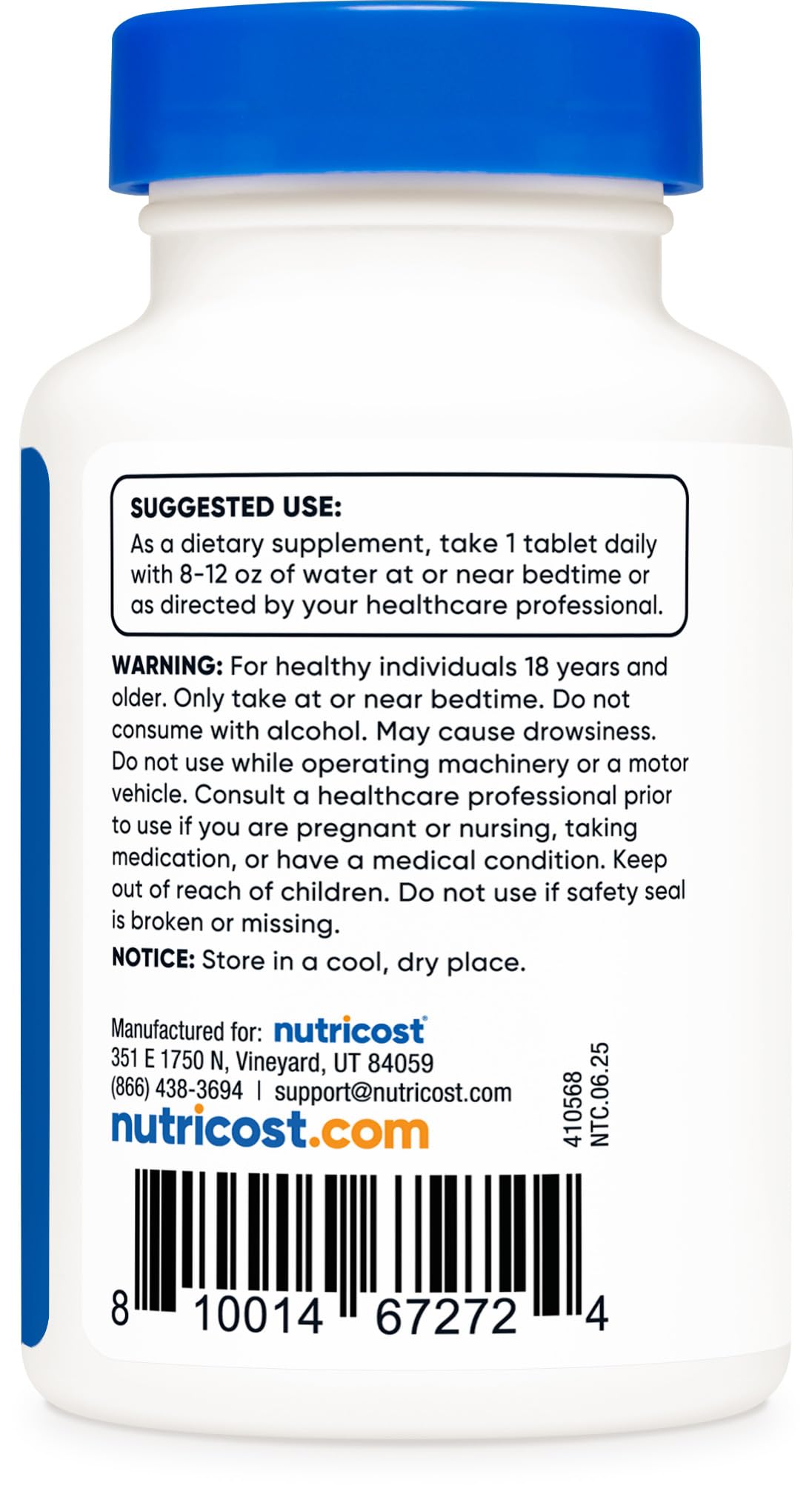 Nutricost Mélatonine – certifications NSF, GMP et FDA indiquant la qualité.